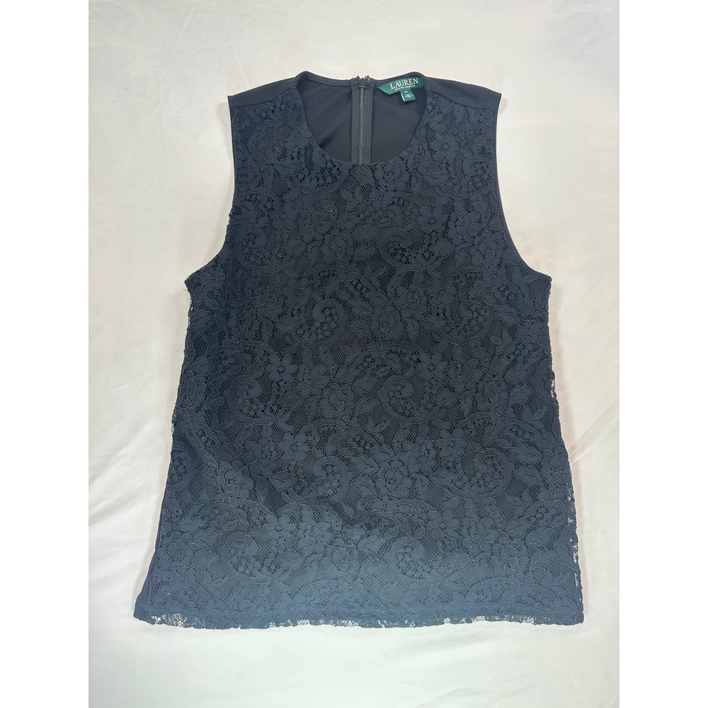 Lauren Ralph Lauren Womens Black Floral Lace Sleeveless Zip Back Top‎ Medium